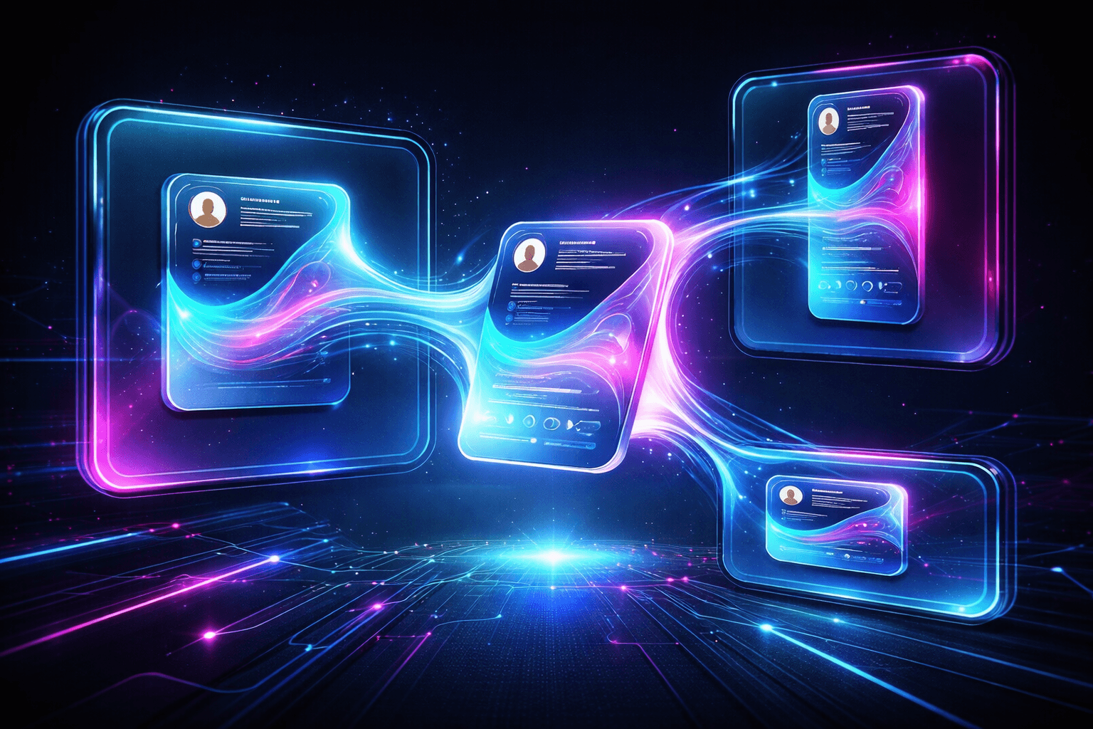 Visualisierung von Container Queries: Eine UI-Komponente passt sich flüssig und organisch drei verschiedenen Container-Größen an.